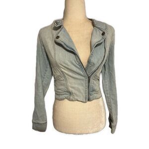 rubbish Denim jean jacket Fitted light blue Crop moto Biker Xs